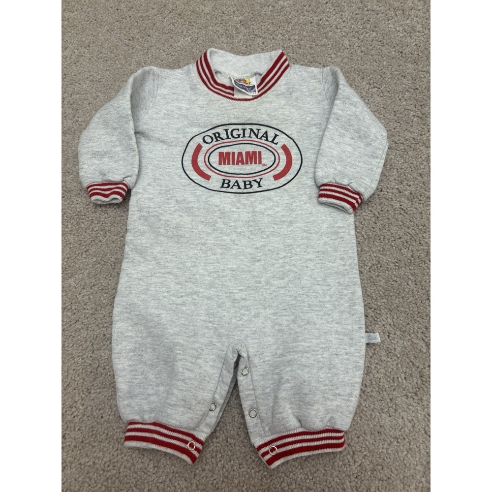 Vintage Original Miami Baby Gray Heather Long Sleeve Romper One Piece Size 6M